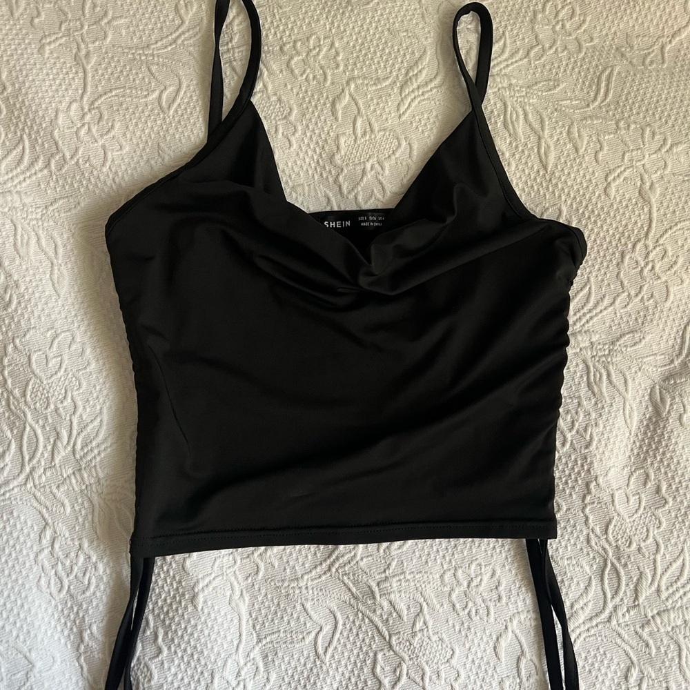 Black Cowl Neck Crop Top